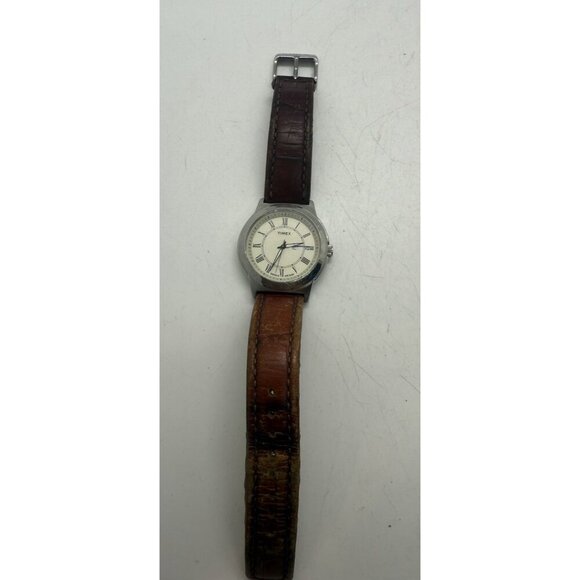 Timex Indiglo Bank Street Men’s Watch Brown Leather Band Roman Numerals Day Date - Picture 3 of 7